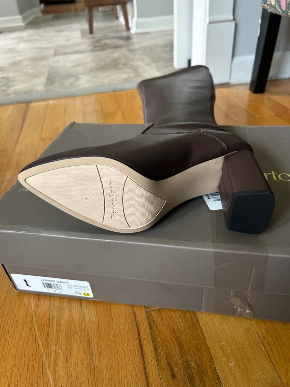 Franco Sarto L-Katherine‎ Dark Brown faux Leather Block Heel Boots 7.5